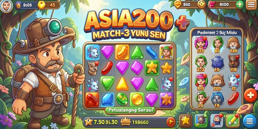 Tangkapan layar utama ASIA200 menunjukkan gameplay menantang dan warna-warni dari puzzle Match-3.