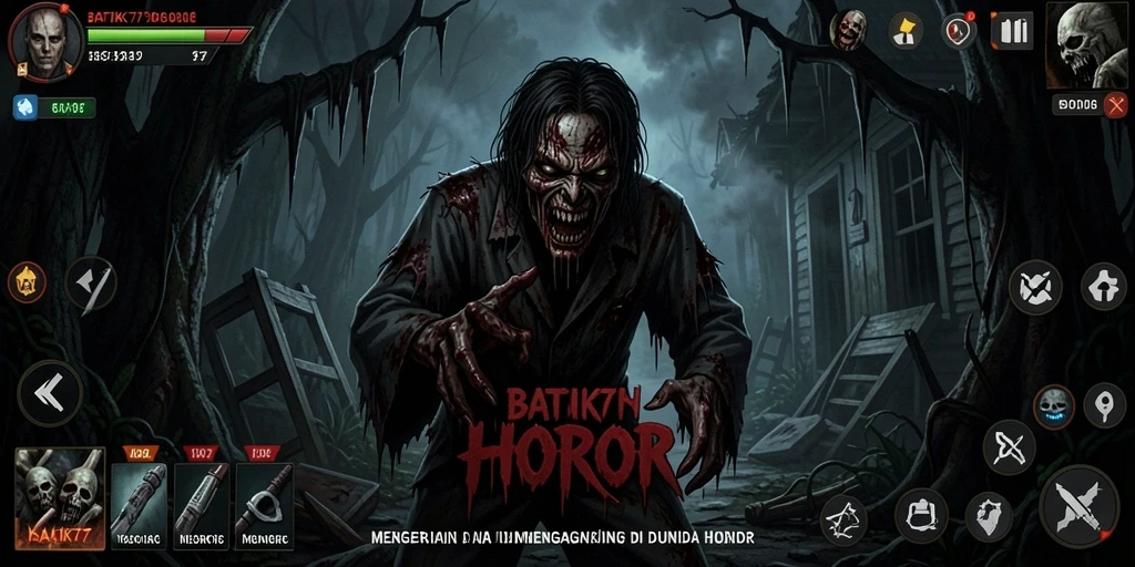 Tangkapan layar gameplay menegangkan dari BATIK77 yang penuh dengan elemen horor.