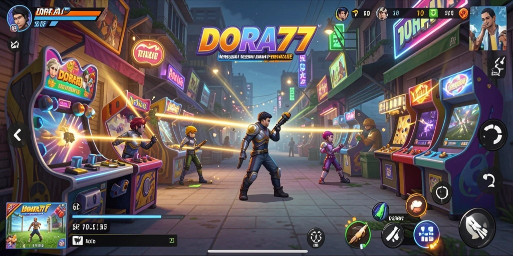 Tangkapan layar DORA77 menunjukkan aksi seru dengan gameplay Arcade yang memikat.