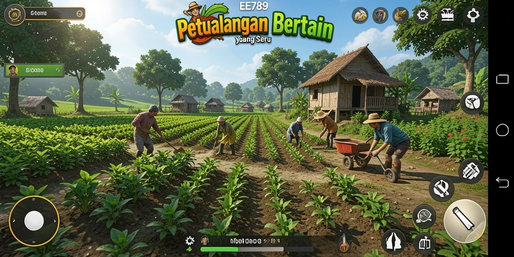 Screenshot gameplay EE789 menampilkan aktivitas bertani yang seru dan interaktif.