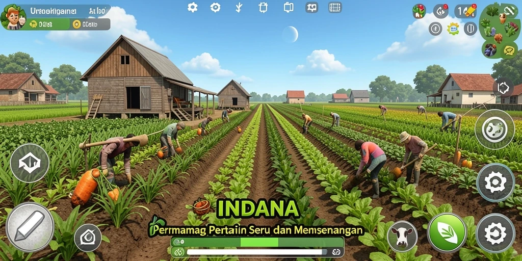 Screenshot utama INDAAA menampilkan aktivitas bercocok tanam yang seru dan interaktif.