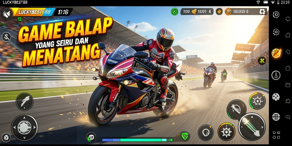 Screenshot gameplay LUCKYBEST88 menampilkan kendaraan balap dengan latar belakang lintasan yang menantang.