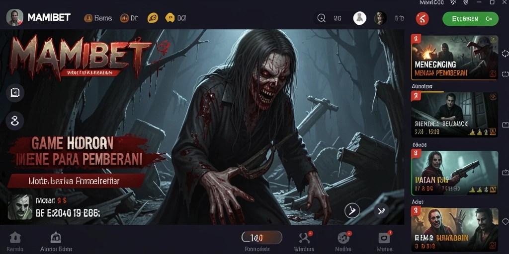 Tangkapan layar gameplay MAMIBET yang gelap dan menegangkan.