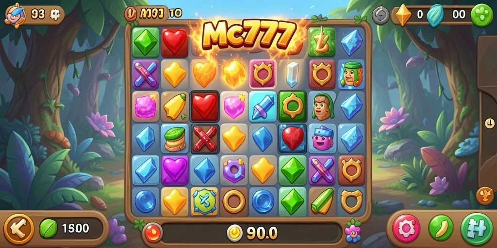 Tangkapan layar utama MC777 menampilkan gameplay Match-3 yang seru dan menantang.