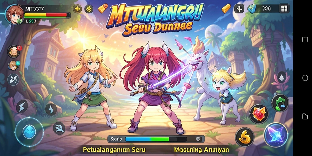 Tampilan gameplay <strong>MT777</strong> penuh warna dan karakter menawan.
