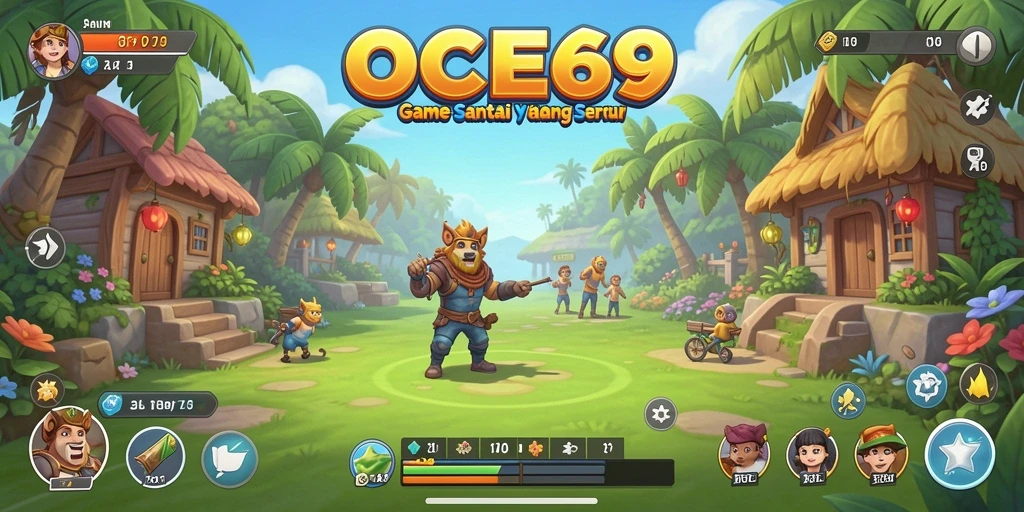 Tampilan layar gameplay OCE69 yang ceria dan penuh tantangan.