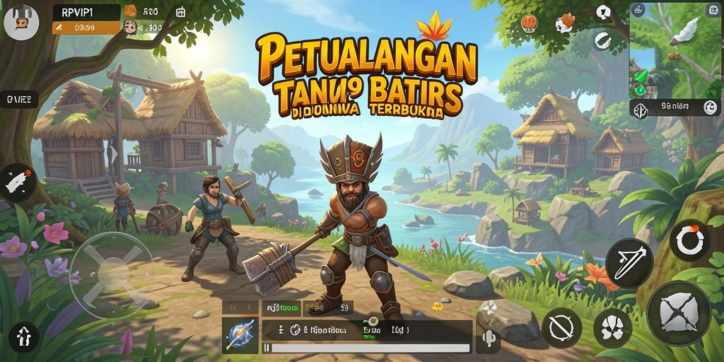 Tangkapan layar utama gameplay RPVIP1 di dunia terbuka yang indah.