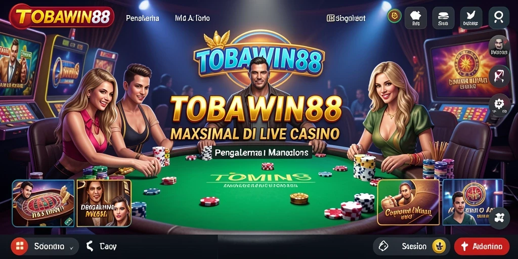 Screenshot gameplay <strong>TOBAWIN88</strong> menampilkan suasana Live Casino yang mengesankan.